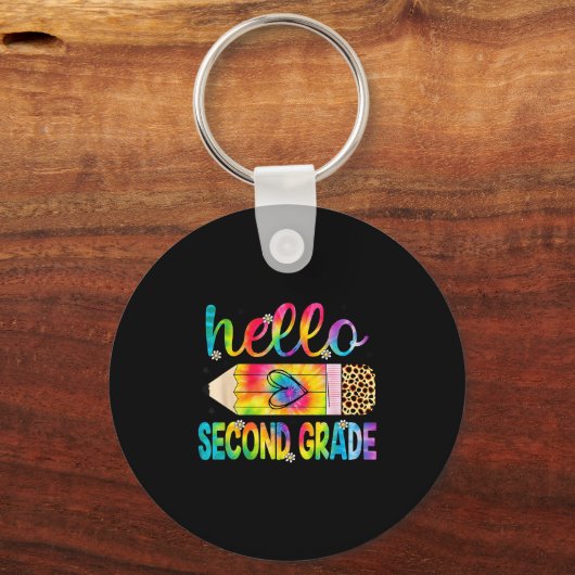 Hallo zweite Klasse Stift Gefärbte Krawatte zurück Schlüsselanhänger (Vorderseite)