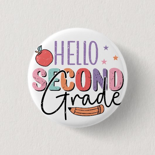Hallo zweite Klasse zurück zur Schule Button (Vorderseite)