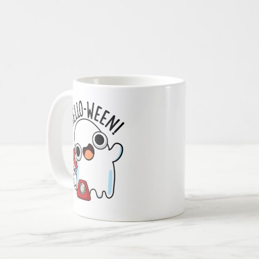 Hallo zwischen Funny Ghost Pun Kaffeetasse (Vorderseite Links)