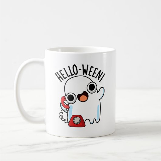 Hallo zwischen Funny Ghost Pun Kaffeetasse (Links)
