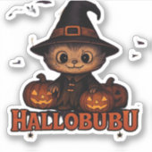 Hallobubu Halloween Niedlich & Spooky Witch Cat T- Aufkleber (Vorderseite)