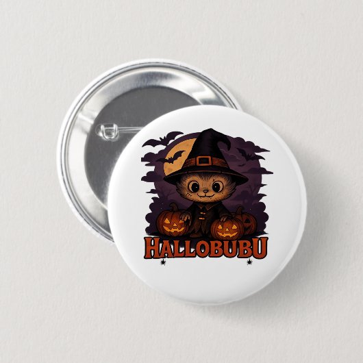 Hallobubu Halloween Niedlich & Spooky Witch Cat T- Button (Vorne & Hinten)