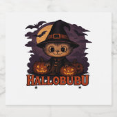 Hallobubu Halloween Niedlich & Spooky Witch Cat T- Schaumweinetikett (Einzelnes Label)
