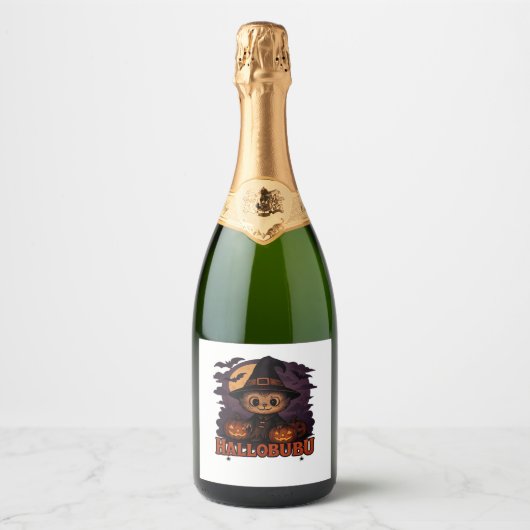 Hallobubu Halloween Niedlich & Spooky Witch Cat T- Schaumweinetikett (Vorderseite)