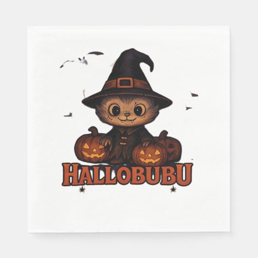 Hallobubu Halloween Niedlich & Spooky Witch Cat T- Serviette (Vorderseite)
