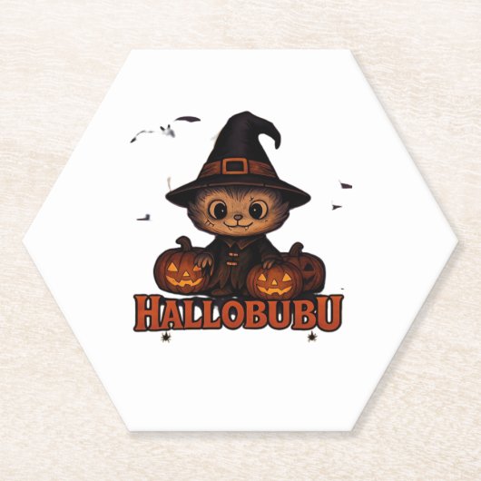 Hallobubu Halloween Niedlich & Spooky Witch Cat T- Untersetzer (Vorderseite)