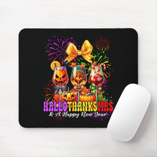 Hallothanksmas & A Happy New Year Fireworks Wi Mousepad (Mit Mouse)