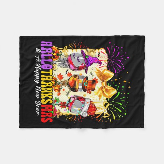 Hallothanksmas And A Happy New Year Wine Gles Fire Fleecedecke (Vorderseite (Horizontal))
