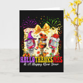 Hallothanksmas And A Happy New Year Wine Gles Fire Karte (Gelbe Blume)