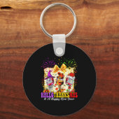 Hallothanksmas And A Happy New Year Wine Gles Fire Schlüsselanhänger (Vorderseite)
