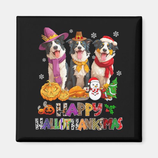 Hallothanksmas Border Collie Hund Halloween Magnet (Vorne)
