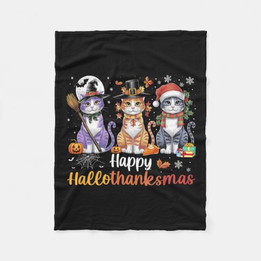 Hallothanksmas Cats Halloween Erntedank Christm Fleecedecke (Vorderseite)