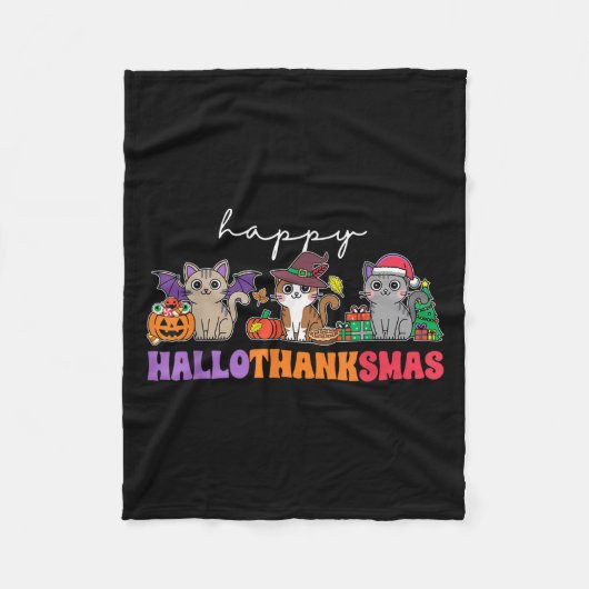 Hallothanksmas Cats _ Uni-adults, Uni-kids, Black, Fleecedecke (Vorderseite)