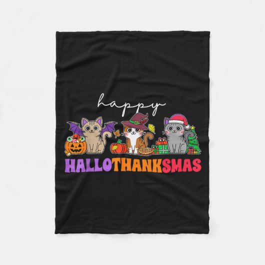 Hallothanksmas Cats _ Uni-adults, Uni-kids, Black, Fleecedecke (Vorderseite)