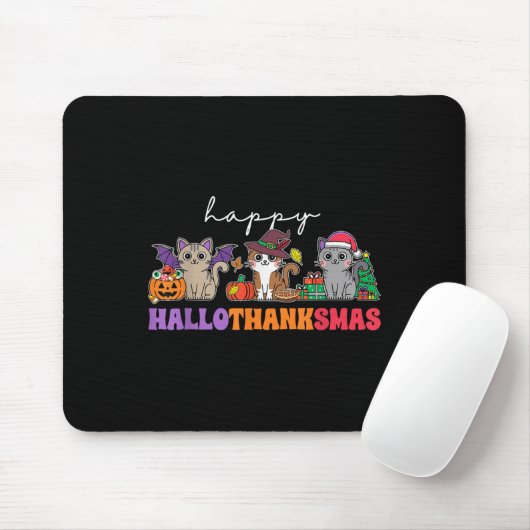 Hallothanksmas Cats _ Uni-adults, Uni-kids, Black, Mousepad (Mit Mouse)