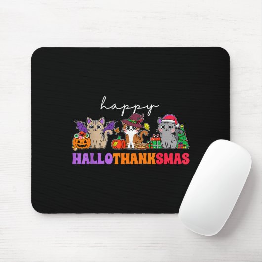 Hallothanksmas Cats _ Uni-adults, Uni-kids, Black, Mousepad (Mit Mouse)