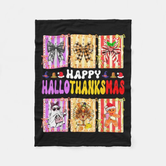 Hallothanksmas Coquette Bow Halloween Erntedank Fleecedecke (Vorderseite)