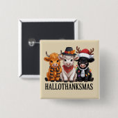 Hallothanksmas Fall Kuh Spooky Season Bauer Xmas Button (Vorne & Hinten)