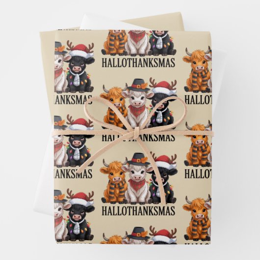 Hallothanksmas Fall Kuh Spooky Season Bauer Xmas Geschenkpapier Set (Beispiel)
