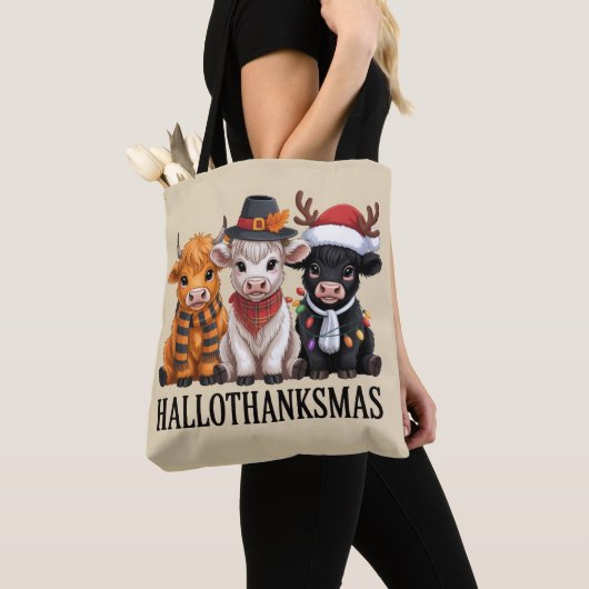 Hallothanksmas Fall Kuh Spooky Season Bauer Xmas Tasche (Von Nahem)