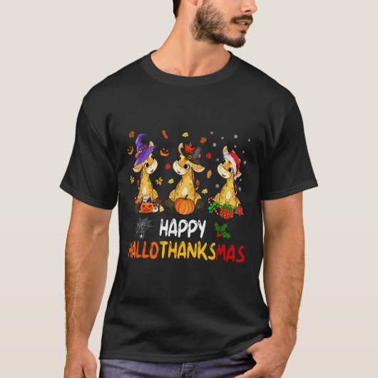 Hallothanksmas Giraffe Halloween Thanksgiving Chri T-Shirt (Vorderseite)