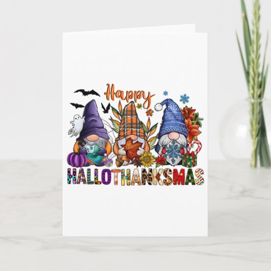Hallothanksmas Gnomes Halloween Erntedank Merry Karte (Vorderseite)