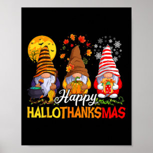 Hallothanksmas Gnomes Halloween Erntedank Merry Poster