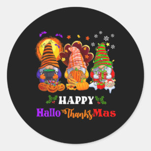 Hallothanksmas Gnomes Halloween Erntedank Merry Runder Aufkleber