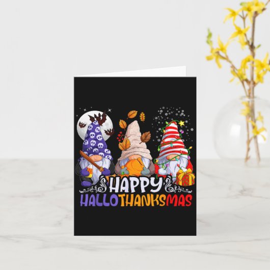 Hallothanksmas Gnomes Halloween Thanksgiving Chris Karte (Gelbe Blume)