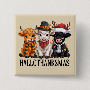 Hallothanksmas Herbst Kuh Gruselige Saison Bauer X Button