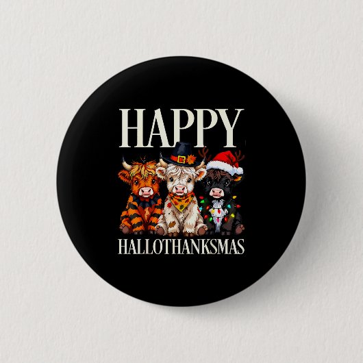 Hallothanksmas Highland Cow Halloween Thanksgiving Button (Vorderseite)