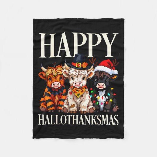 Hallothanksmas Highland Cow Halloween Thanksgiving Fleecedecke (Vorderseite)