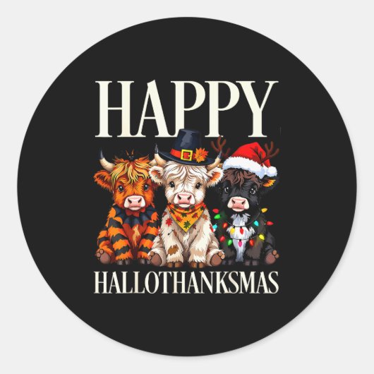 Hallothanksmas Highland Cow Halloween Thanksgiving Runder Aufkleber (Vorderseite)