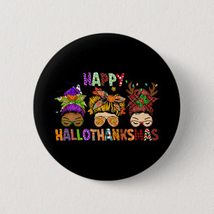 Hallothanksmas Messy Bun Halloween Erntedank Xm Button