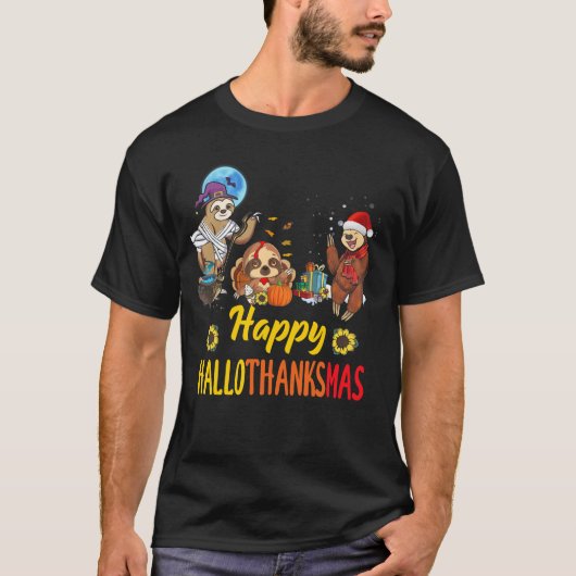 Hallothanksmas Santa Sloth Halloween Thanksgiving T-Shirt (Vorderseite)