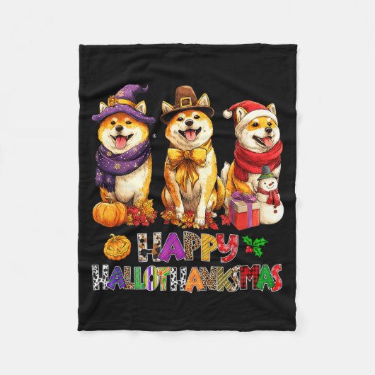Hallothanksmas Shiba Dogs Halloween Christmas Pump Fleecedecke (Vorderseite)