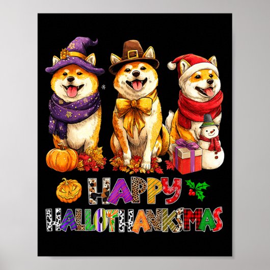 Hallothanksmas Shiba Dogs Halloween Christmas Pump Poster (Vorne)