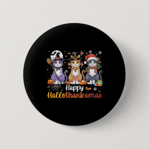 Hallothanksmas Shirt Katzen Halloween Erntedank C Button