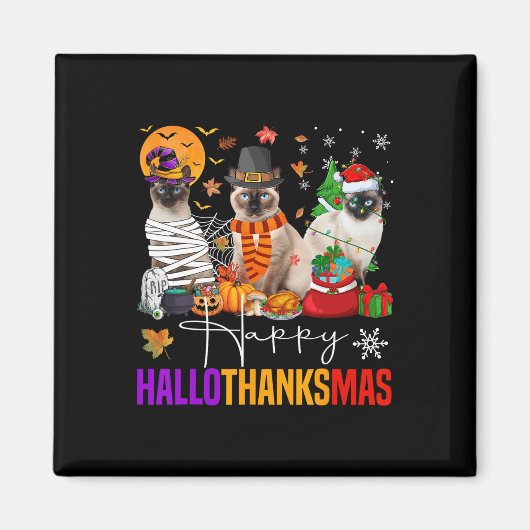 Hallothanksmas Siamese Cat Halloween Erntedank Magnet (Vorne)