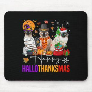 Hallothanksmas Siamese Cat Halloween Erntedank Mousepad