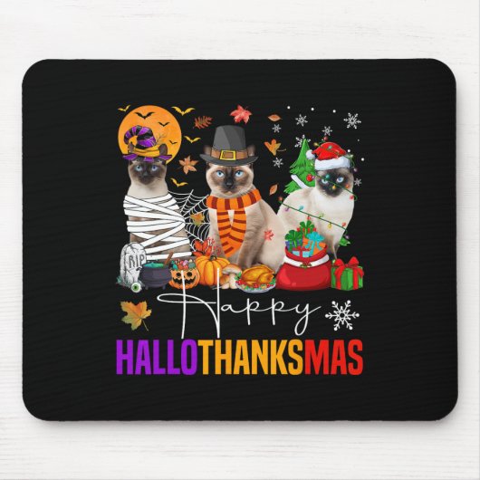 Hallothanksmas Siamese Cat Halloween Erntedank Mousepad (Vorne)