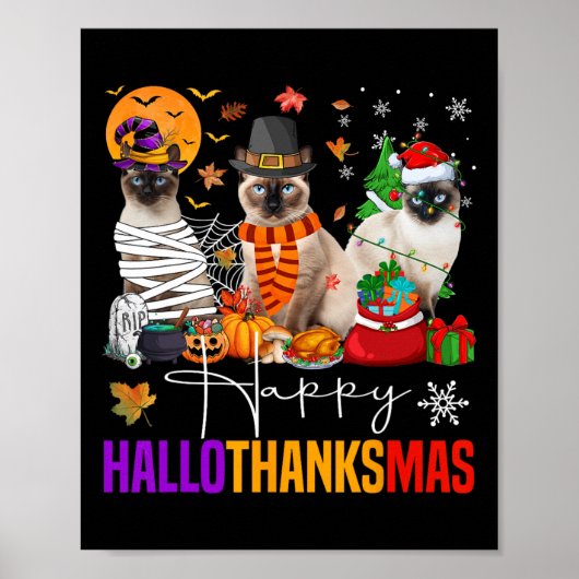 Hallothanksmas Siamese Cat Halloween Erntedank Poster (Vorne)