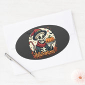 Hallothanksmas Skeleton: Pumpkin Pie & Candy Cane Ovaler Aufkleber (Umschlag)