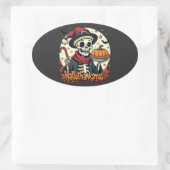 Hallothanksmas Skeleton: Pumpkin Pie & Candy Cane Ovaler Aufkleber (Tasche)