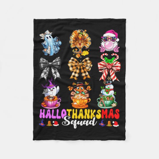 Hallothanksmas Squad Funny Halloween Thanksgiving Fleecedecke (Vorderseite)