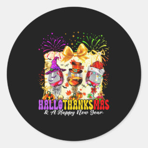 Hallothanksmas Und Ein Frohes Neues Jahr Wein Gles Runder Aufkleber