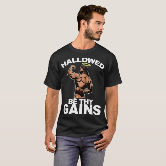 Hallow be dir lustige Swole Jesus Bodybuildi T-Shirt (Vorne ganz)