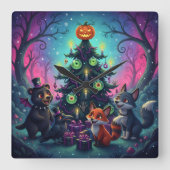 Hallow Xmas Tree Szene Quadratische Wanduhr (Vorderseite)