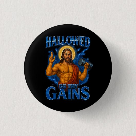 Hallowed Be Thy Gains Gym Jesus - Donner Button (Vorderseite)