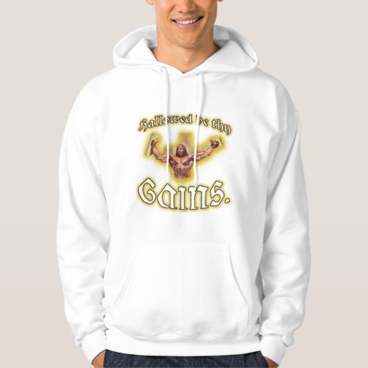 "Hallowed ist thy Gewinn-" Muskel-Jesus-WeißHoodie Hoodie (Vorderseite)
